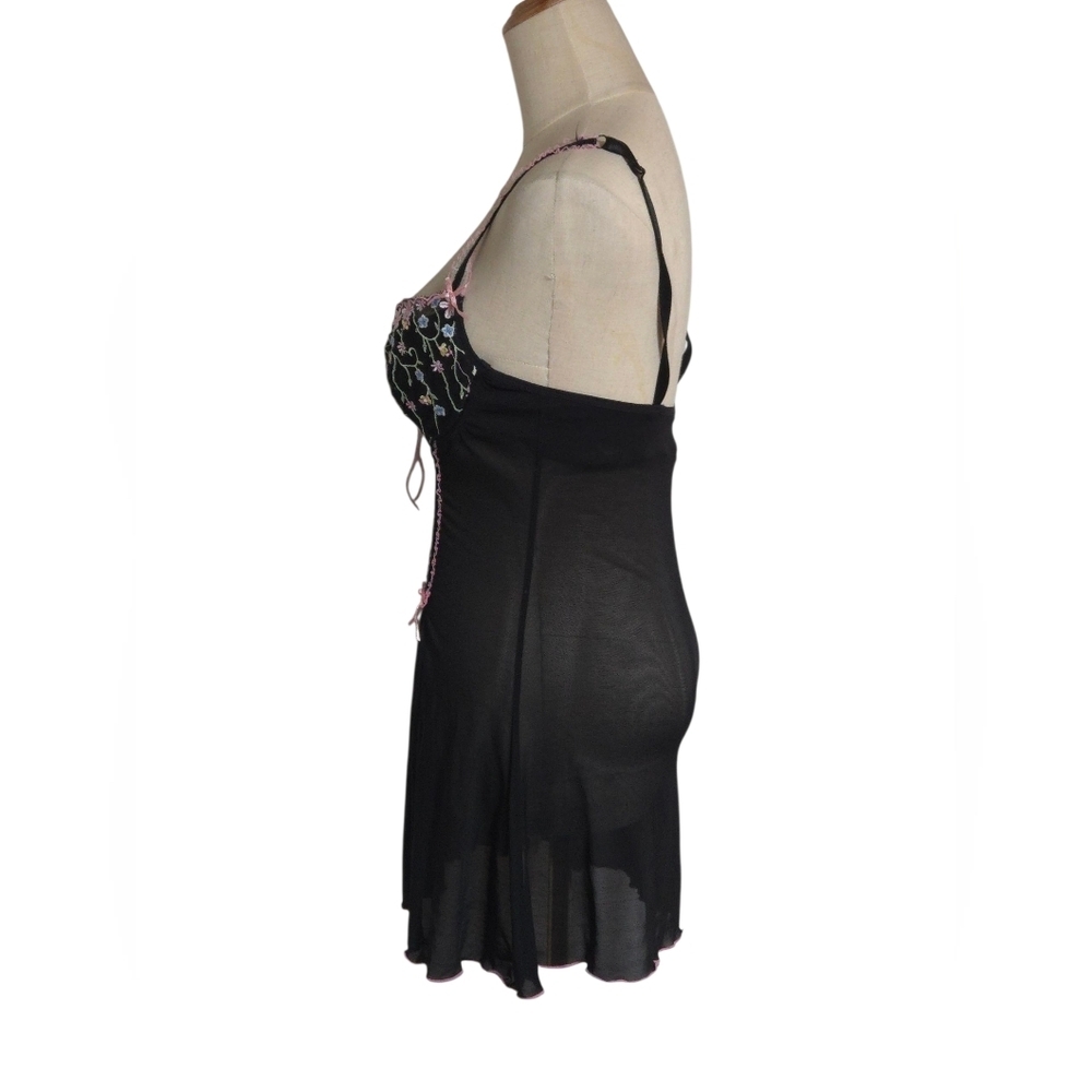 Black Sheer Whimsigoth Fairy Embroidered Mini Dress - Picture 5 of 5